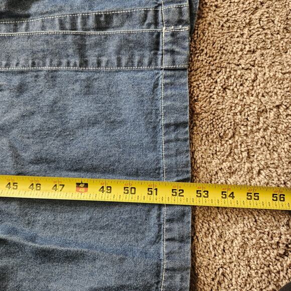 Vtg Denim Midi Jumper Dress Womens M/L Cottagecore Boho Pockets Button Up - Picture 5 of 6